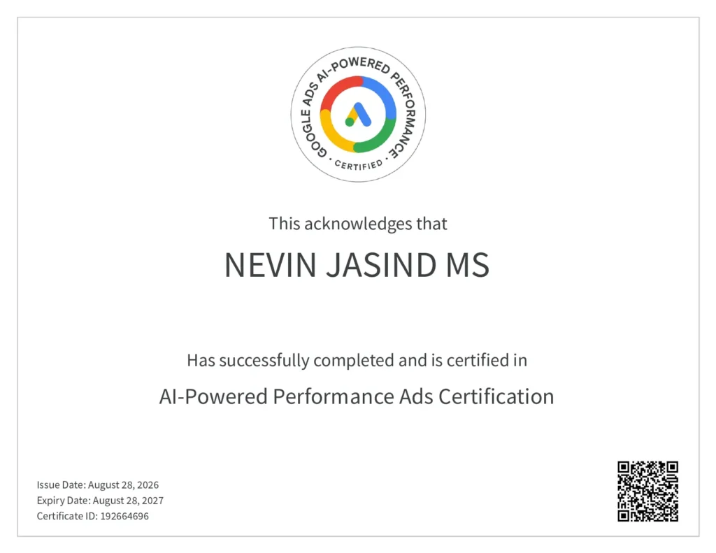 Google certified best digital marketer in Bahrain AI-Powered Performance Ads Certification