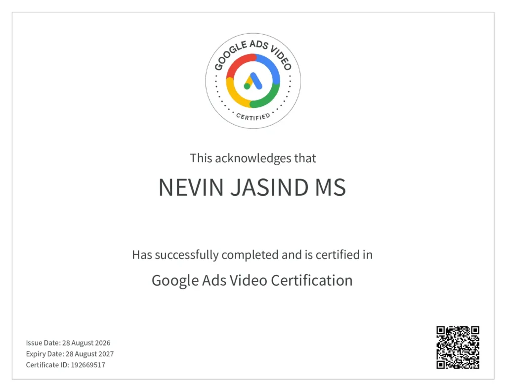Google certified best digital marketer in Bahrain Google Ads Video Certification